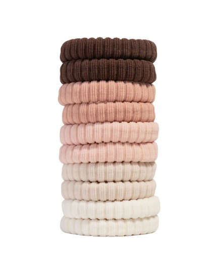 Blush Recycled Fabric Ribbed Hair Elastics 10pc Set Beige