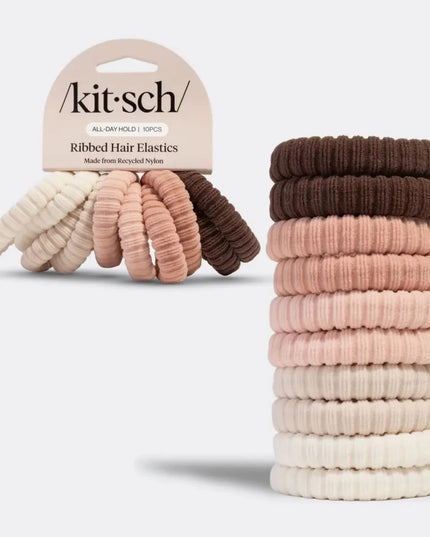 Blush Recycled Fabric Ribbed Hair Elastics 10pc Set Kit