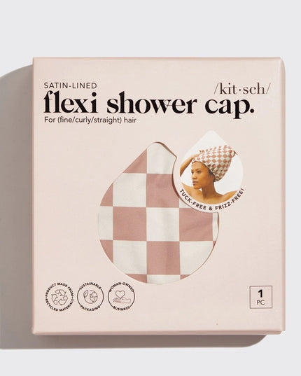 Satin Lined Flexi Shower Cap Checkered