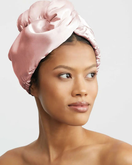 Satin Wrapped Hair Towel Model
