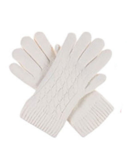 Knit Double Layer Braided Gloves Cream