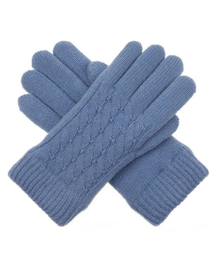 Knit Double Layer Braided Gloves Blue