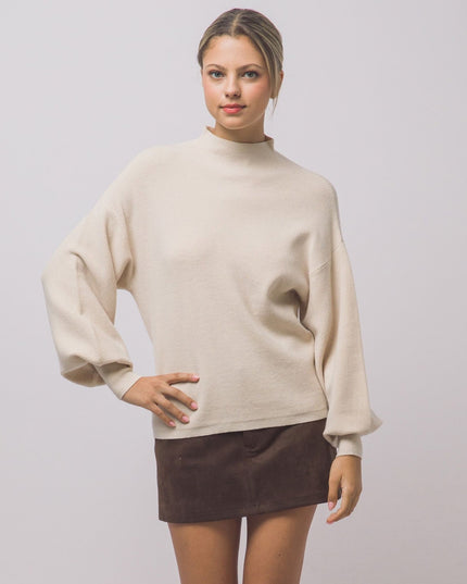 Mock Neck Balloon Sleeve Sweater