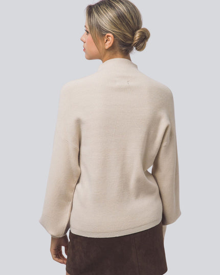 Mock Neck Balloon Sleeve Sweater Beige