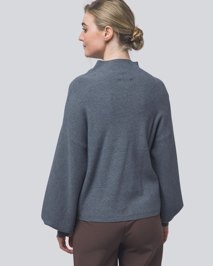 Mock Neck Balloon Sleeve Sweater Gray