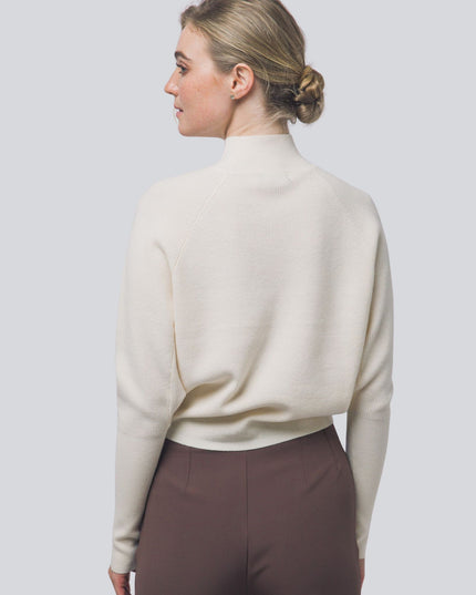 Mock Neck Batwing Sleeve Ribbed Sweater Cream