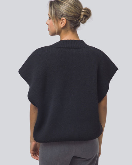 Ribbed Trim Sleeveless 3 Button Down Cardigan Sweater