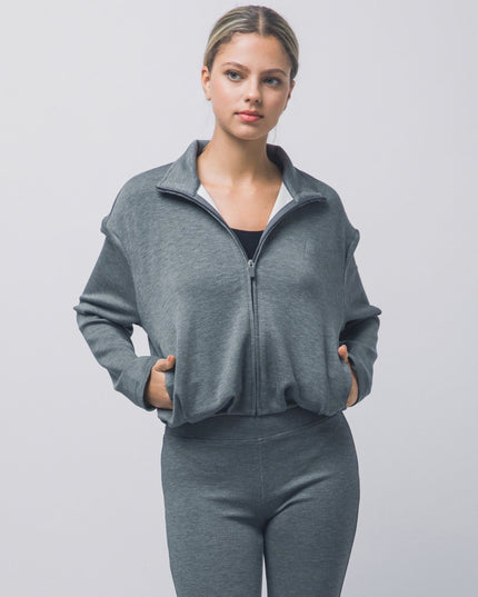 Zip Up Stand Collar Cropped Fleece Bomber Jacket