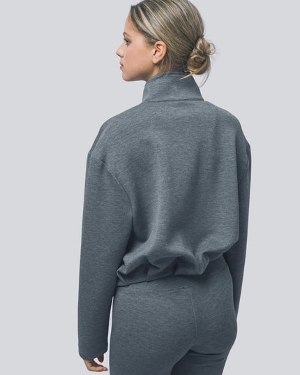 Zip Up Stand Collar Cropped Fleece Bomber Jacket Grey