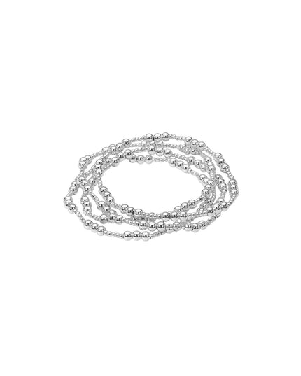 Metal Ball Beaded Stretch Multi Layered Bracelets 4 Set Silver