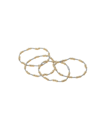 Metal Ball Beaded Stretch Multi Layered Bracelets 4 Set Silver Gold