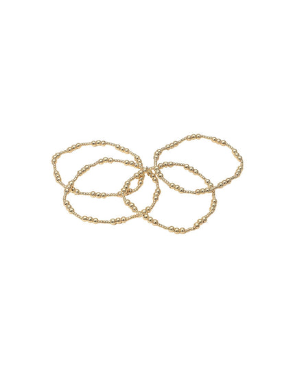 Metal Ball Beaded Stretch Multi Layered Bracelets 4 Set Gold