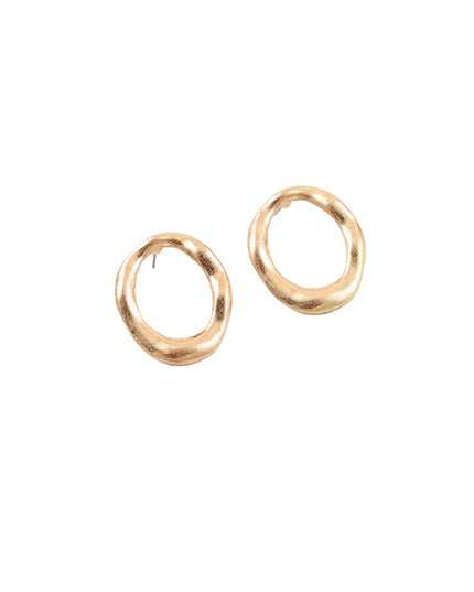 A pair of textured, open oval hoop earrings in a warm gold-tone finish, displayed on a clean white background.
