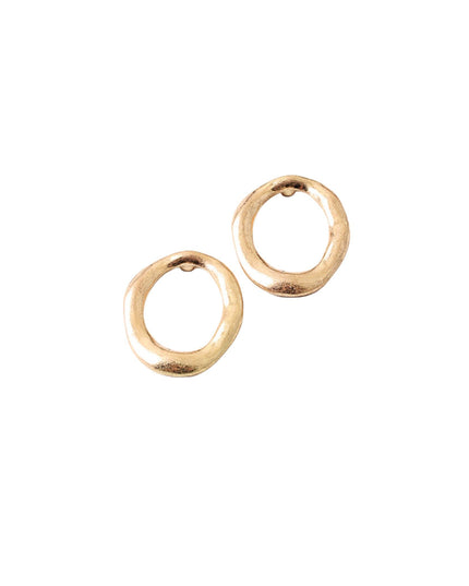 Two small gold oval ring charms with a textured, organic finish, displayed on a clean white background.
