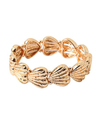 Gold bracelet with heart-shaped links on a white background