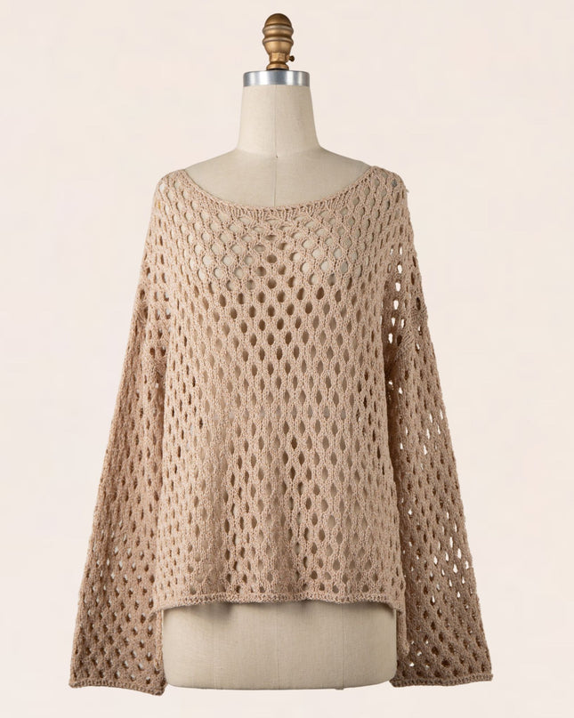 Diamond Crochet Beach Cover Up Sweater Beige