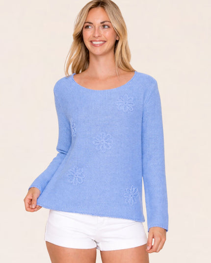 Lightweight Flower Crochet Sweater Blue