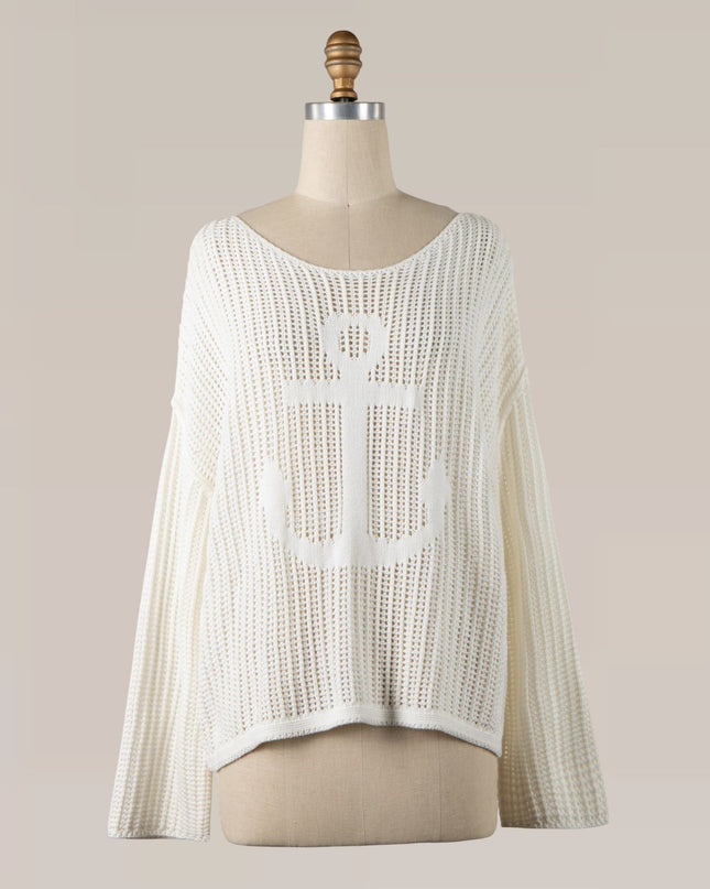 Nautical Anchor Mesh Knit Sweater Ivory