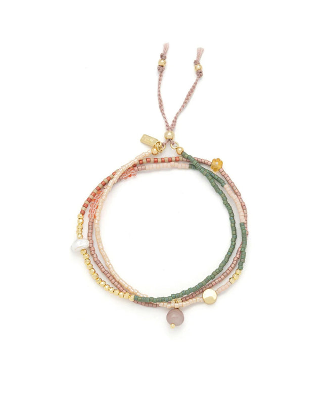 Multicolored beaded bracelet on a white background