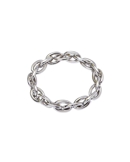 Oval Metal Link Stretchable Bracelet Silver