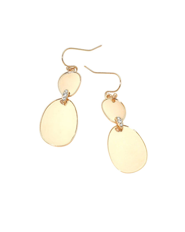 Gold earrings with oval shapes on a white background