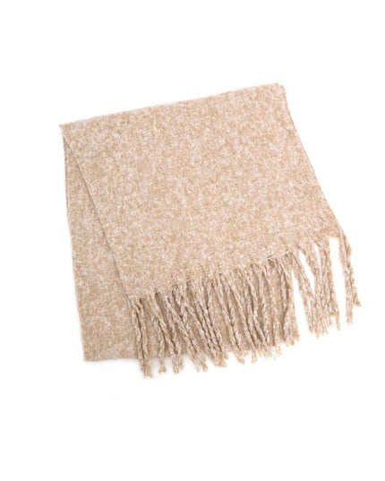Oversized Melange Effect Brushed Fringe Winter Scarf Khaki
