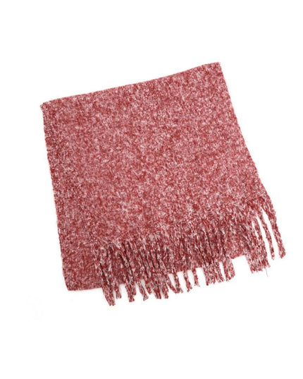 Oversized Melange Effect Brushed Fringe Winter Scarf Red