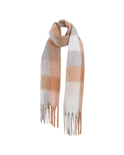 Oversized Soft Fringe Plaid Oblong Winter Scarf Cream