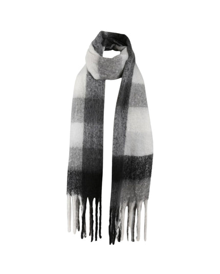 Oversized Soft Fringe Plaid Oblong Winter Scarf Black