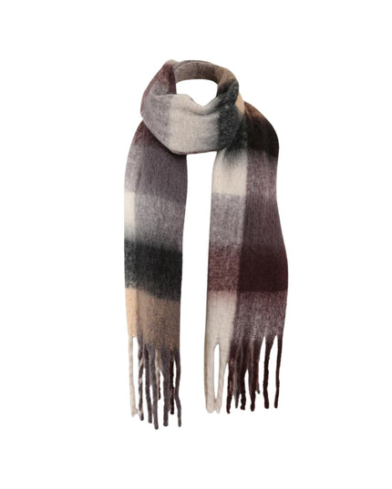 Oversized Soft Fringe Plaid Oblong Winter Scarf Brown