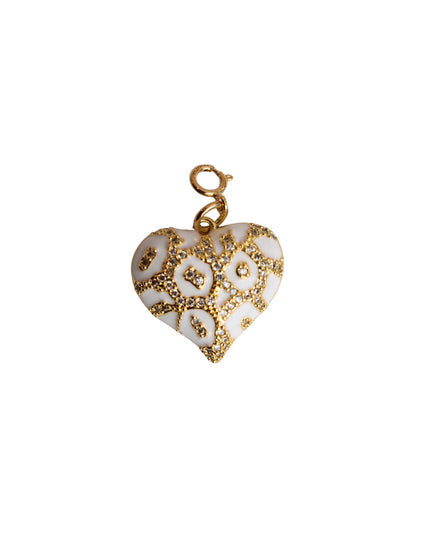 Pave White Enamel Heart Gold Metal Charm