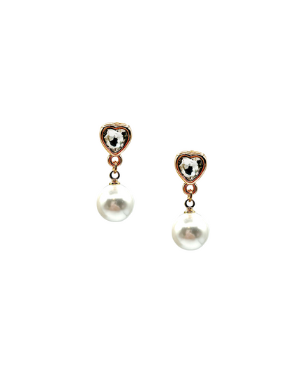 Pearl Charm Crystal Heart Stud Earrings