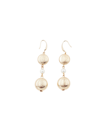 Pearl Double Metal Ball Droplet Earrings
