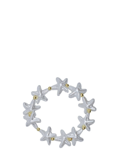 Pearl Spaced Starfish Gold Ball Stretch Bracelet