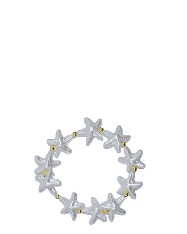 Pearl Spaced Starfish Gold Ball Stretch Bracelet