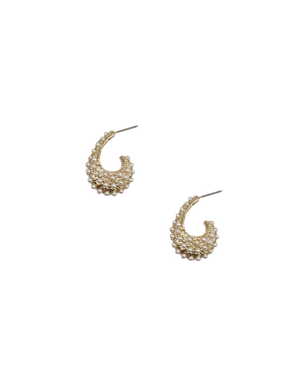 Pearl Studded Drop Half Hoop Earrings