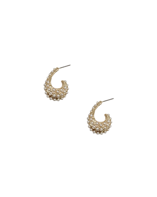 Pearl Studded Drop Half Hoop Earrings