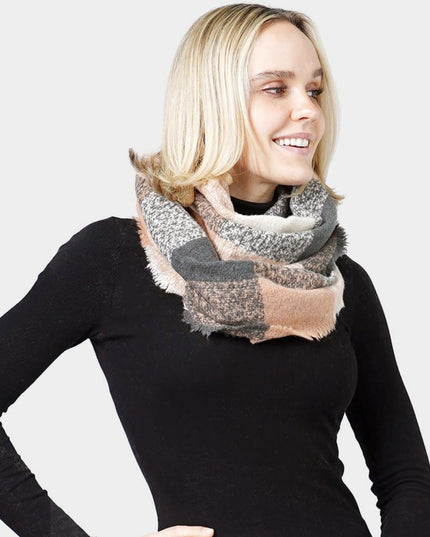 Plaid Check Infinity Scarf Grey