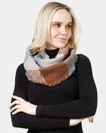 Plaid Check Infinity Scarf Brown