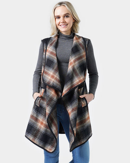 Plaid Check Long Vest With Pocket
