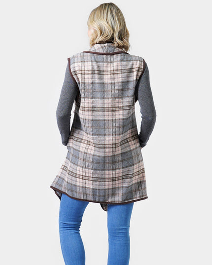 Plaid Long Vest With Pocket Grey