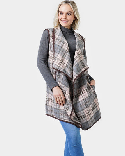 Plaid Long Vest With Pocket