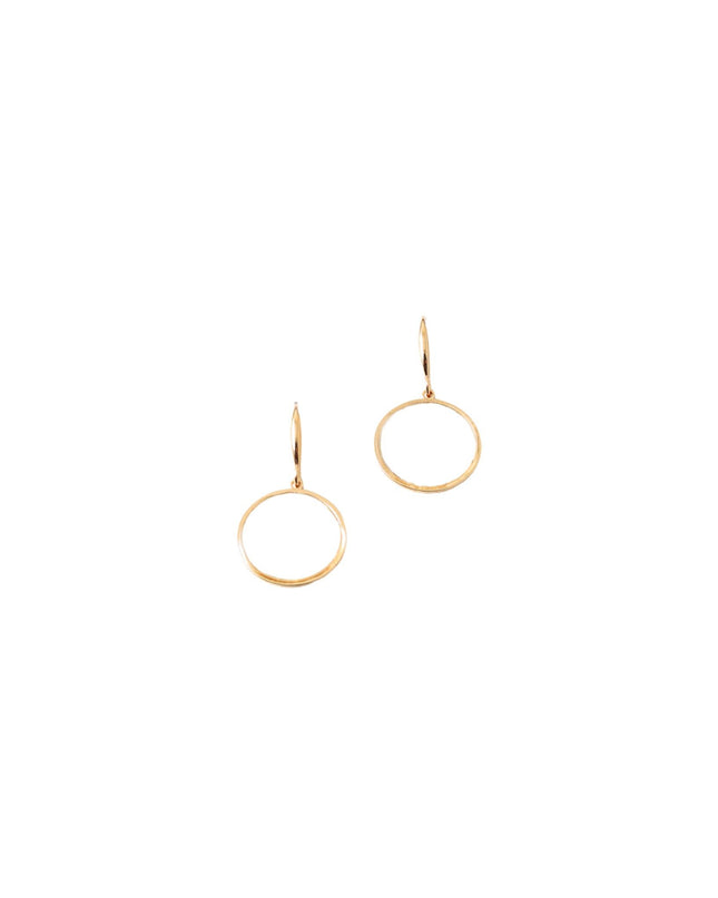 A pair of delicate gold hoop drop earrings with leverback hooks, shown on a plain white background.