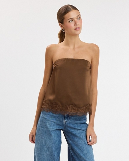 Satin Scallop Lace Trim Tube Top