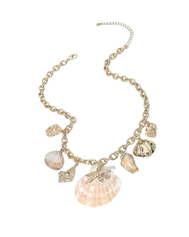 Necklace with shell charms on a white background