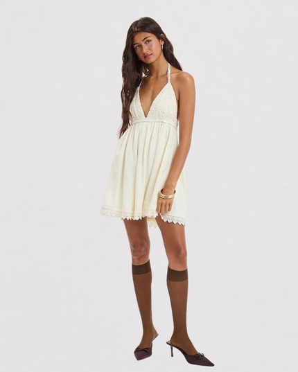 Bohemian Halter Tie Swing Mini Dress Ivory