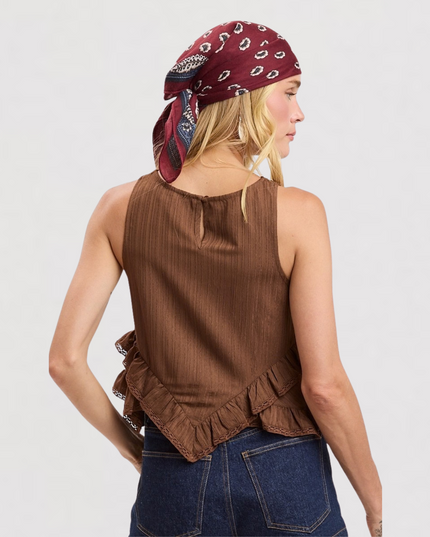 Floral Embroidered High-Low Sleeveless Top Chocolate