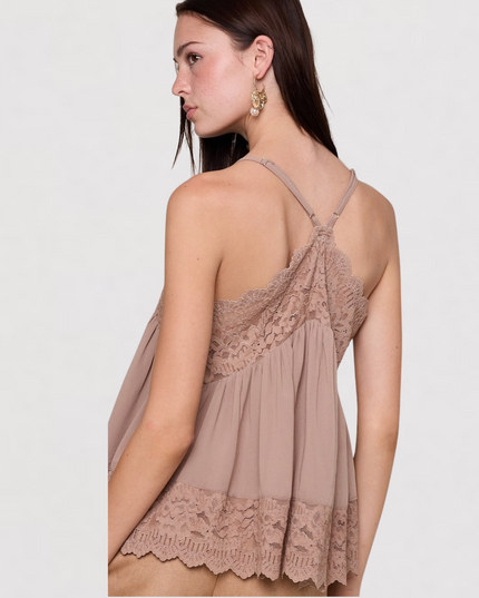 Lace Embroidered Cami Top Taupe