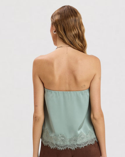 Satin Scallop Lace Trim Tube Top Sage