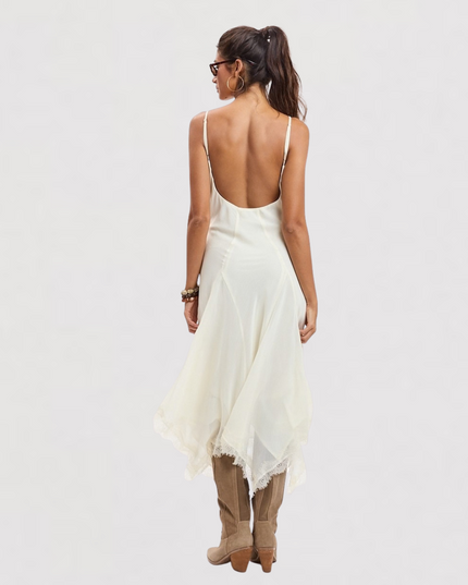 Sweetheart Lace Trim High-low Midi Dress Ivory